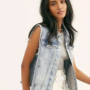Free People Zoe Vest Distressed Denim Oversized Small NEW